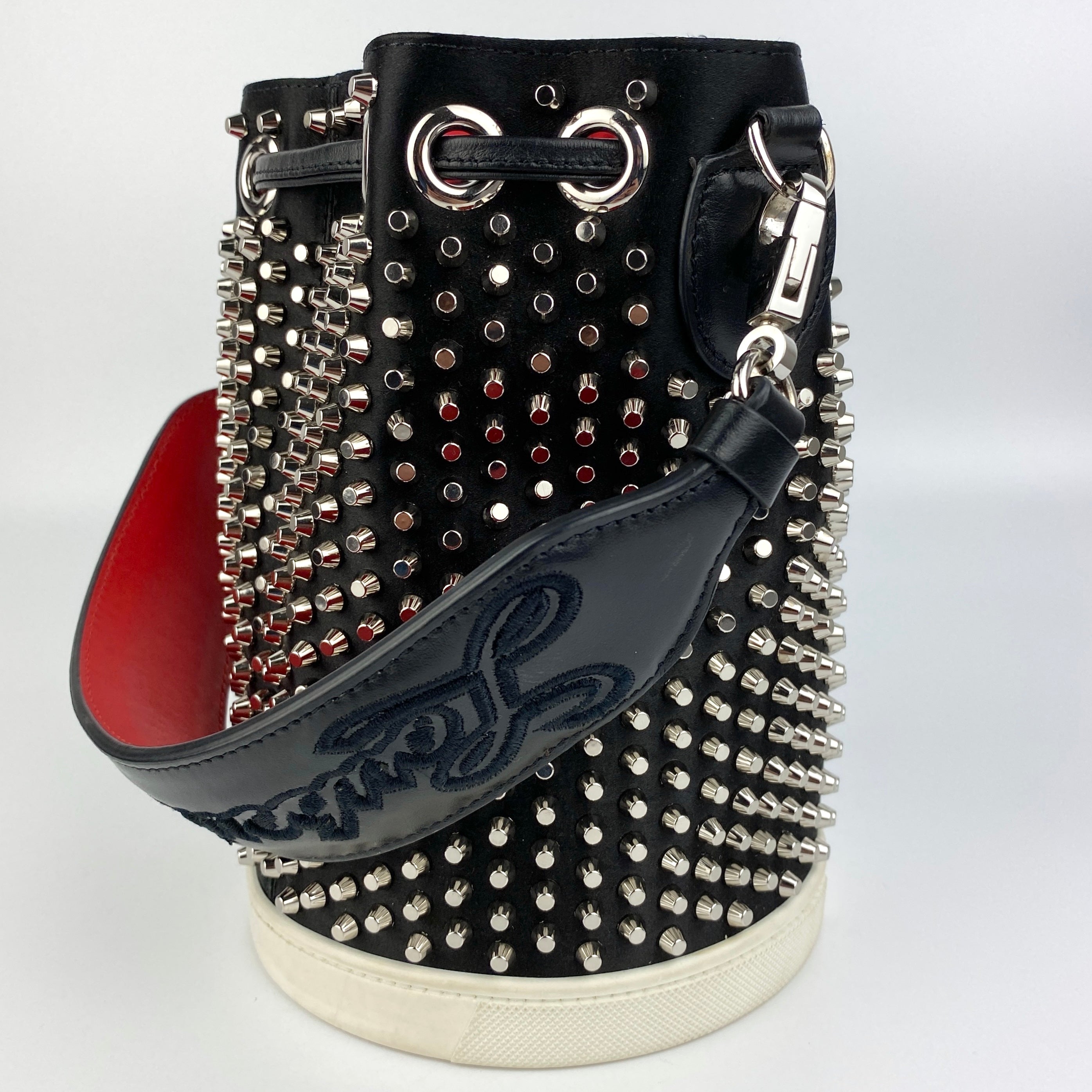 Christian Louboutin Marie Jane Studded Leather Bucket Bag in Black