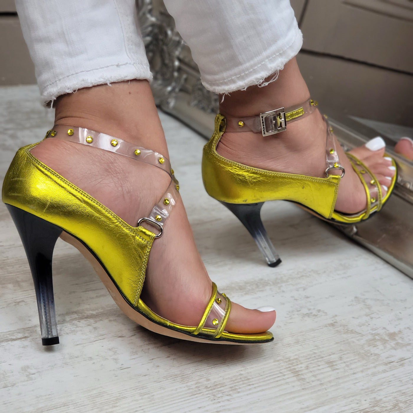 VERSACE VINTAGE METALLIC SANDALS EU 36/ UK 3