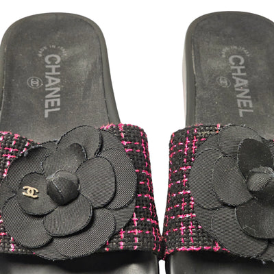 CHANEL CAMELLIA TWEED SLIDES EU 35/ UK 2/2.5