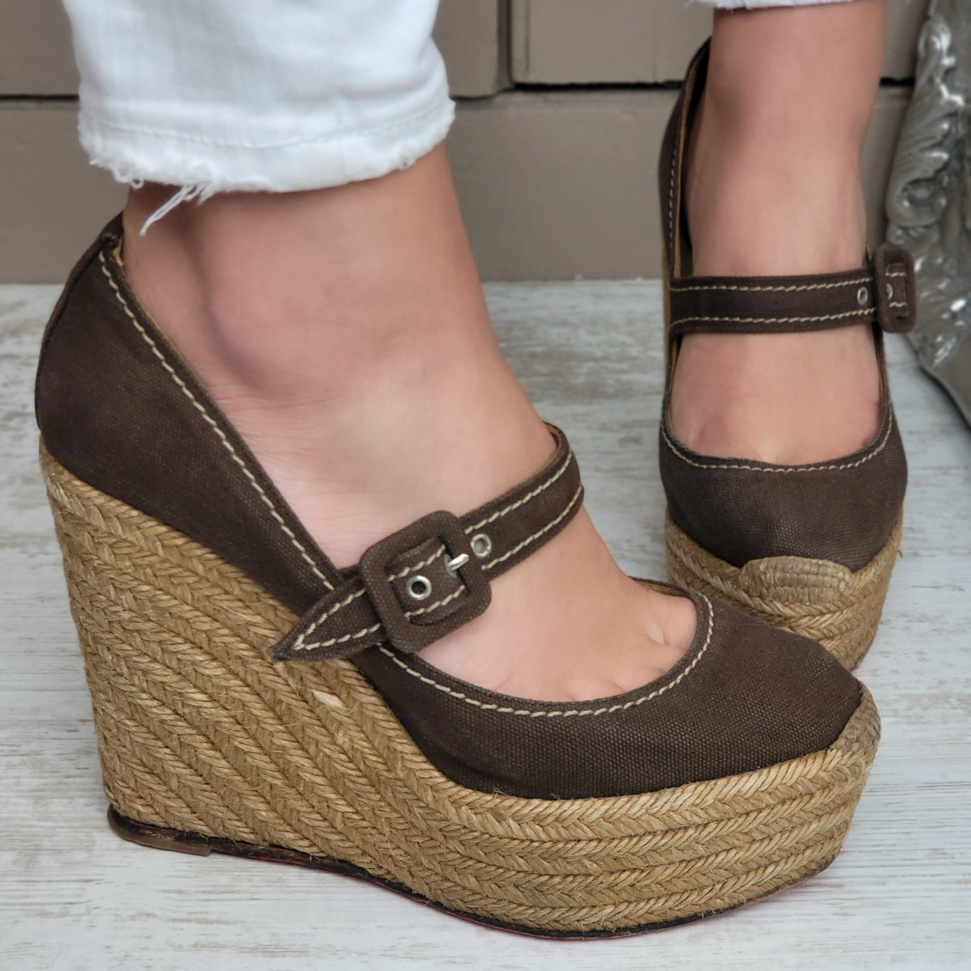 CHRISTIAN LOUBOUTIN ESPADRILLE WEDGE HEELS EU 38/ UK 5