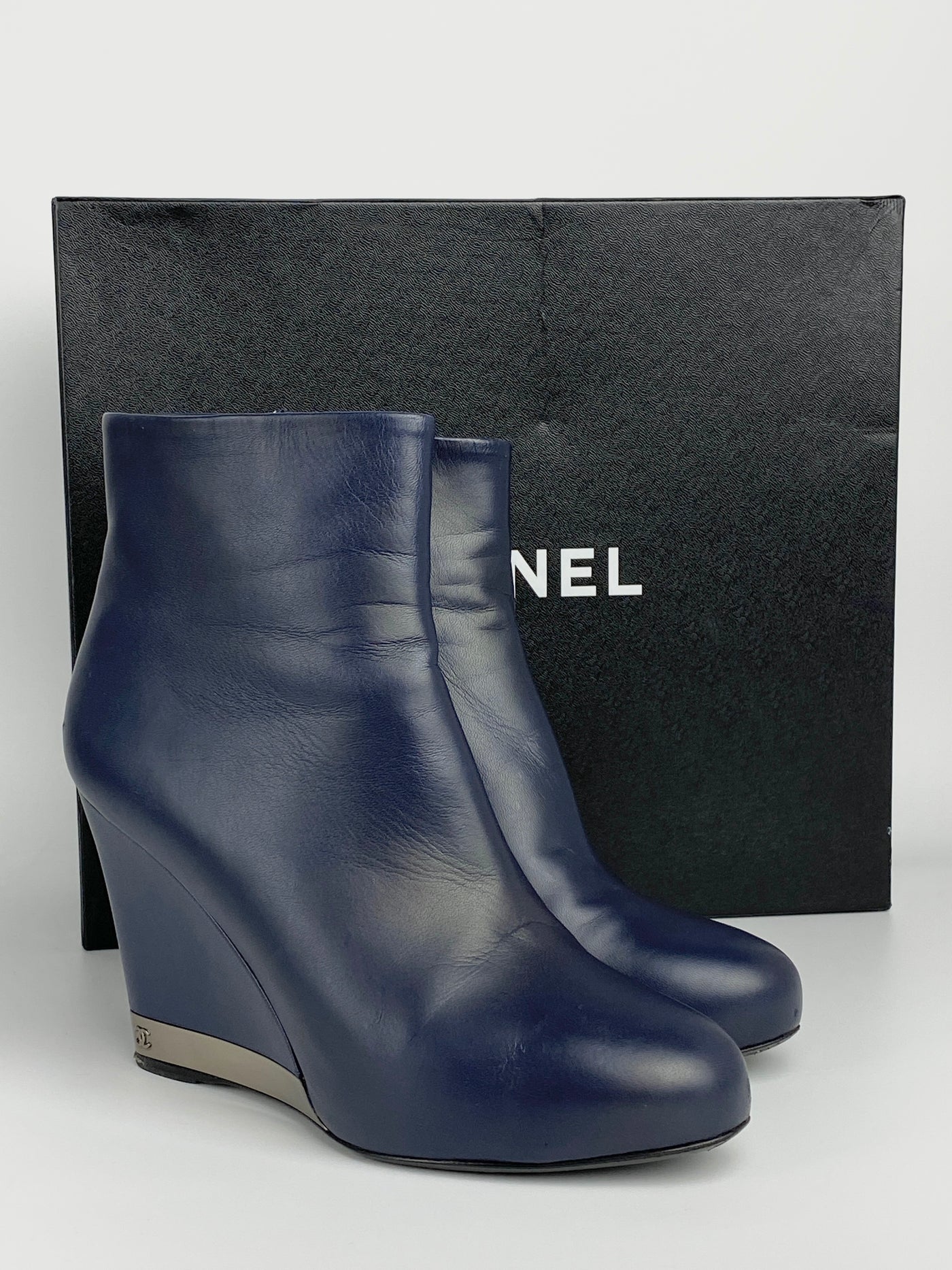 CHANEL LEATHER WEDGE BOOTS EU 38.5/ UK 5.5