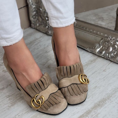 GUCCI MARMONT SUEDE FRINGE HEELS EU 37/ UK 4