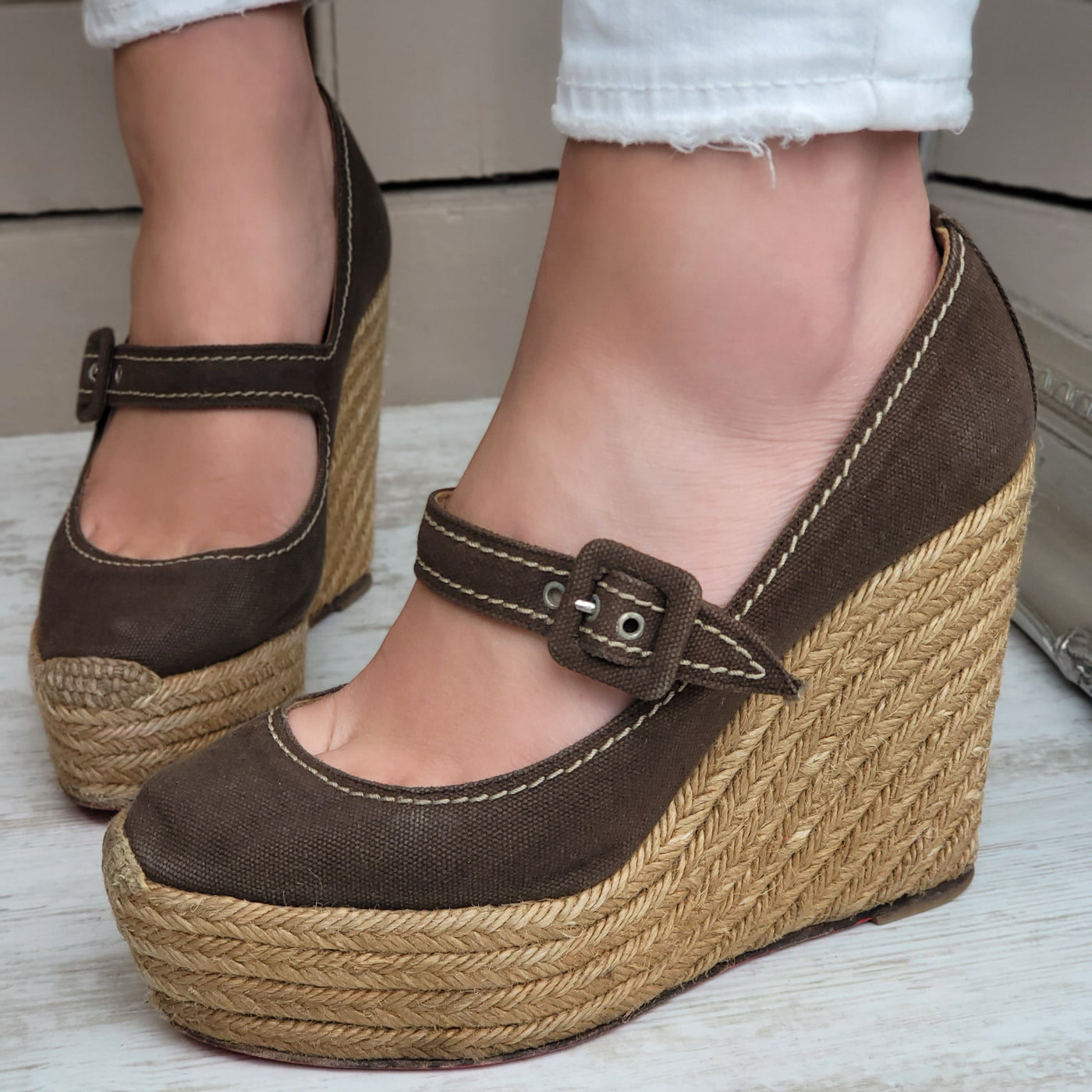 CHRISTIAN LOUBOUTIN ESPADRILLE WEDGE HEELS EU 38/ UK 5