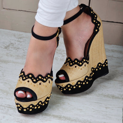 Alaïa Peep Toe Raffia Wedge Heels