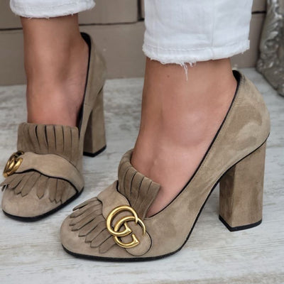 GUCCI MARMONT SUEDE FRINGE HEELS EU 37/ UK 4