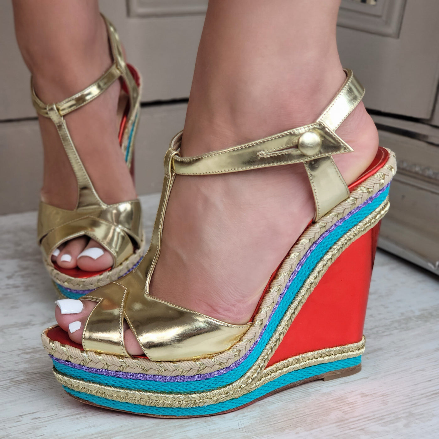 CHRISTIAN LOUBOUTIN TROTOLITA WEDGE HEELS EU 37.5/ UK 4.5