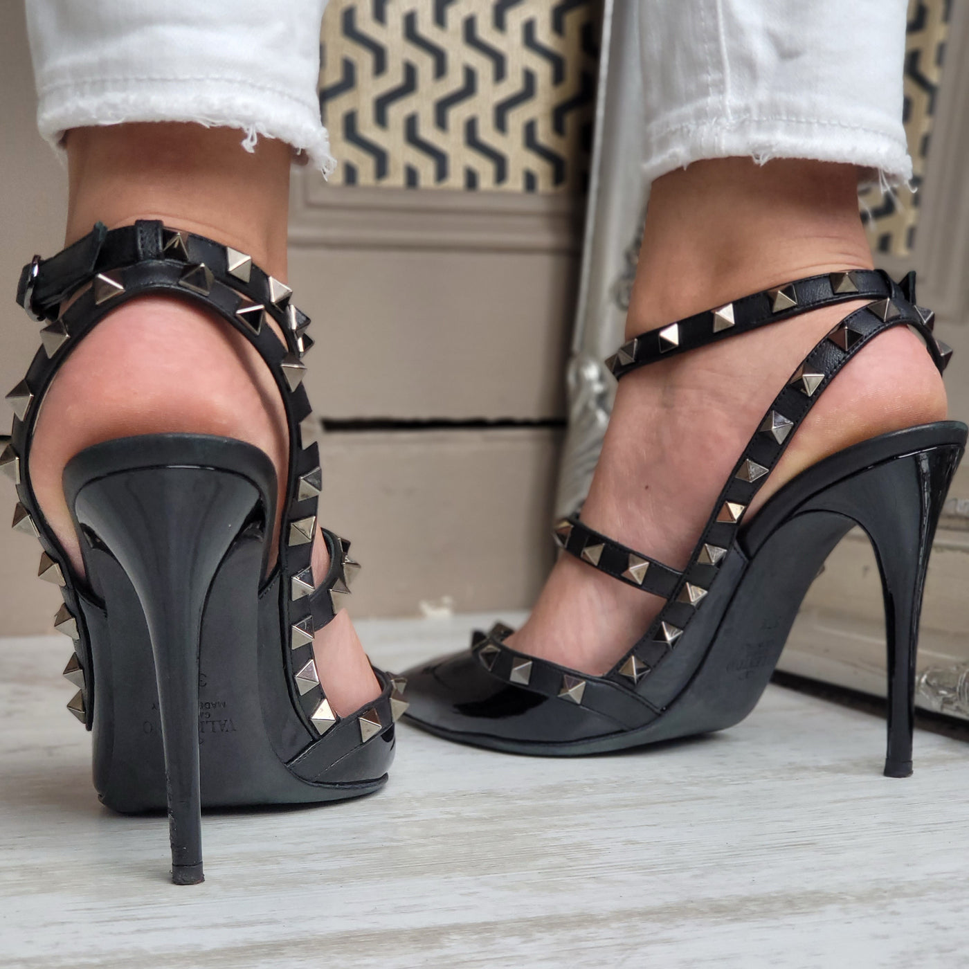 VALENTINO GRAVANI ROCKSTUD NOIR HEELS EU 37.5/ UK 4.5