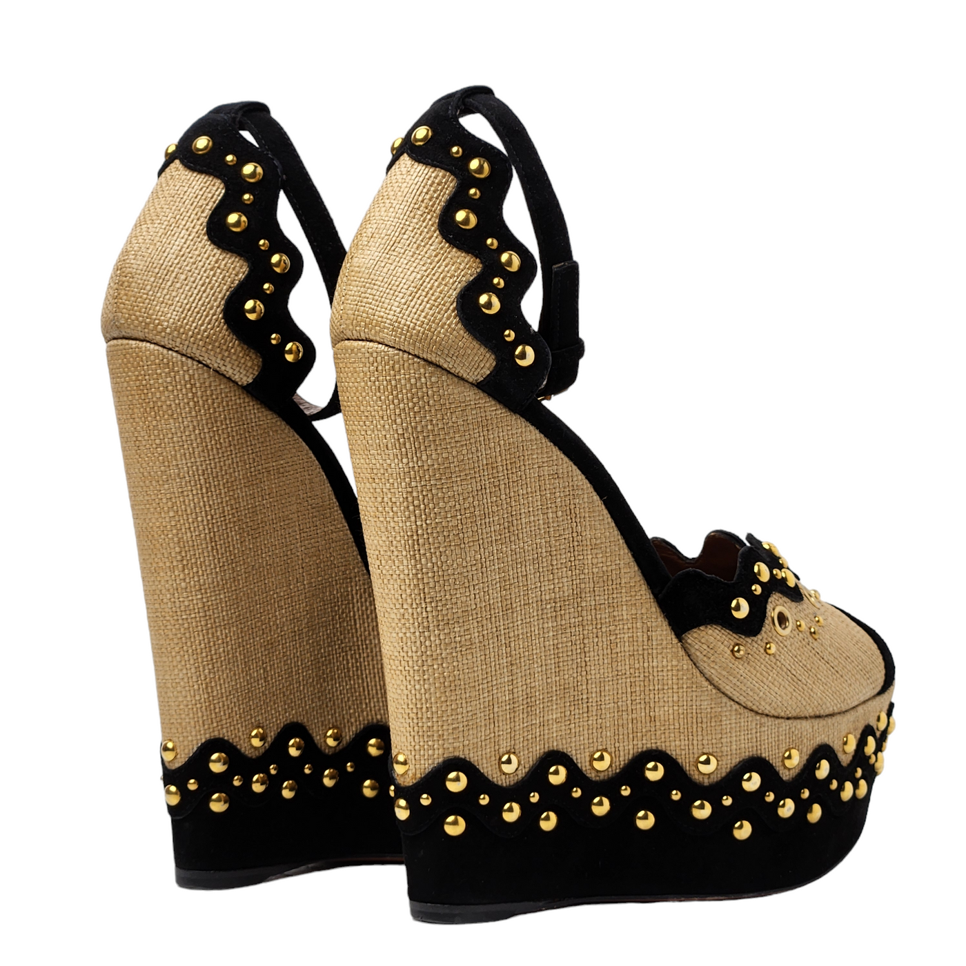 Alaïa Peep Toe Raffia Wedge Heels