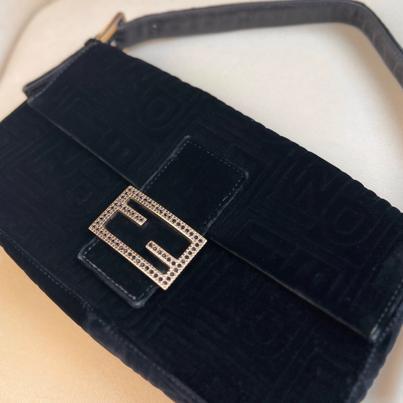 FENDI CRYSTAL FF VELVET BAGUETTE BAG