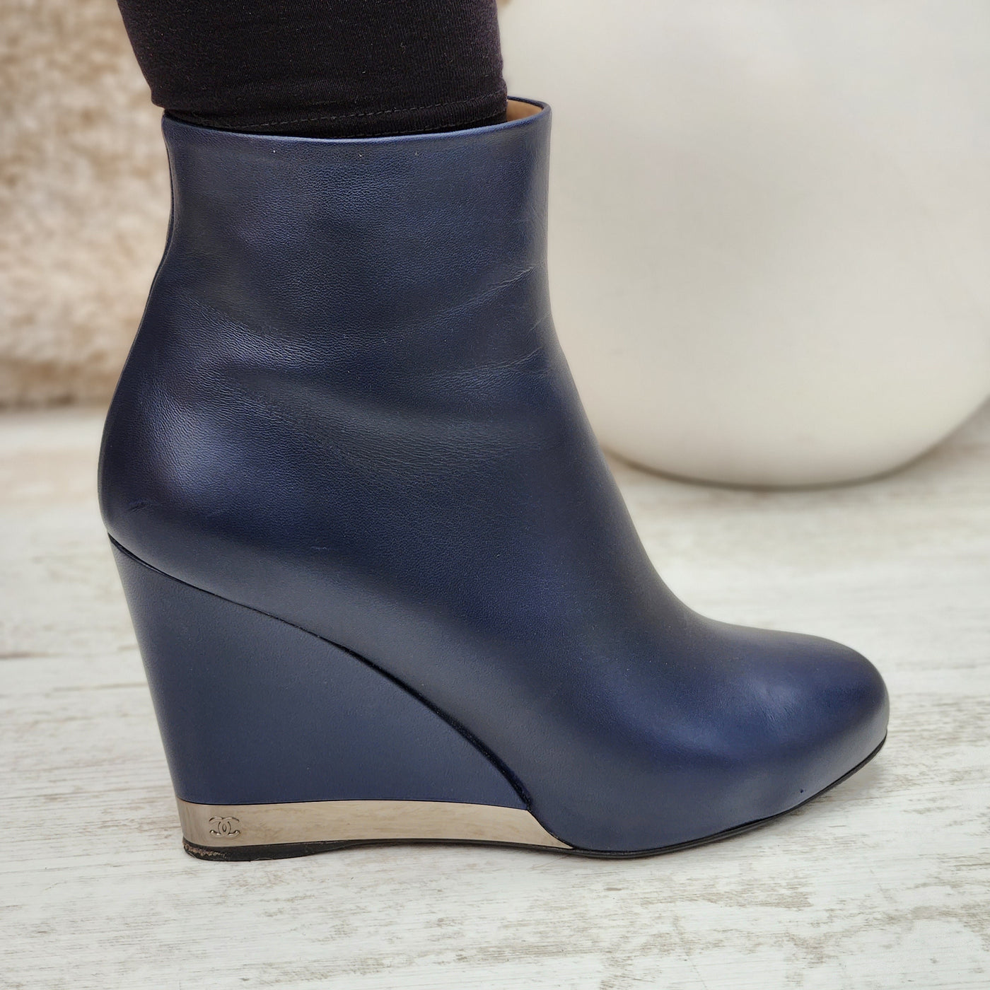 CHANEL LEATHER WEDGE BOOTS EU 38.5/ UK 5.5