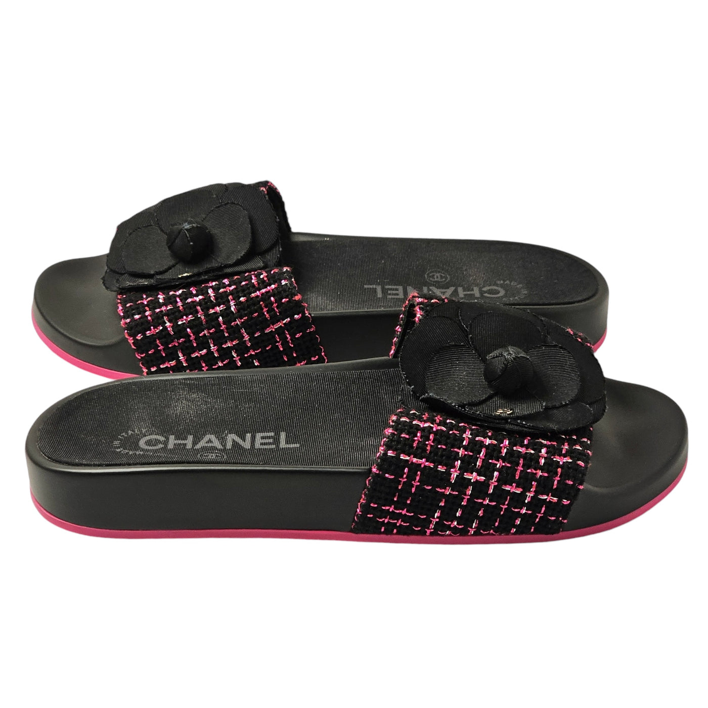 CHANEL CAMELLIA TWEED SLIDES EU 35/ UK 2/2.5