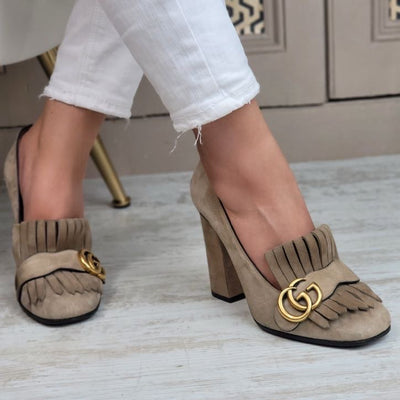 GUCCI MARMONT SUEDE FRINGE HEELS EU 37/ UK 4