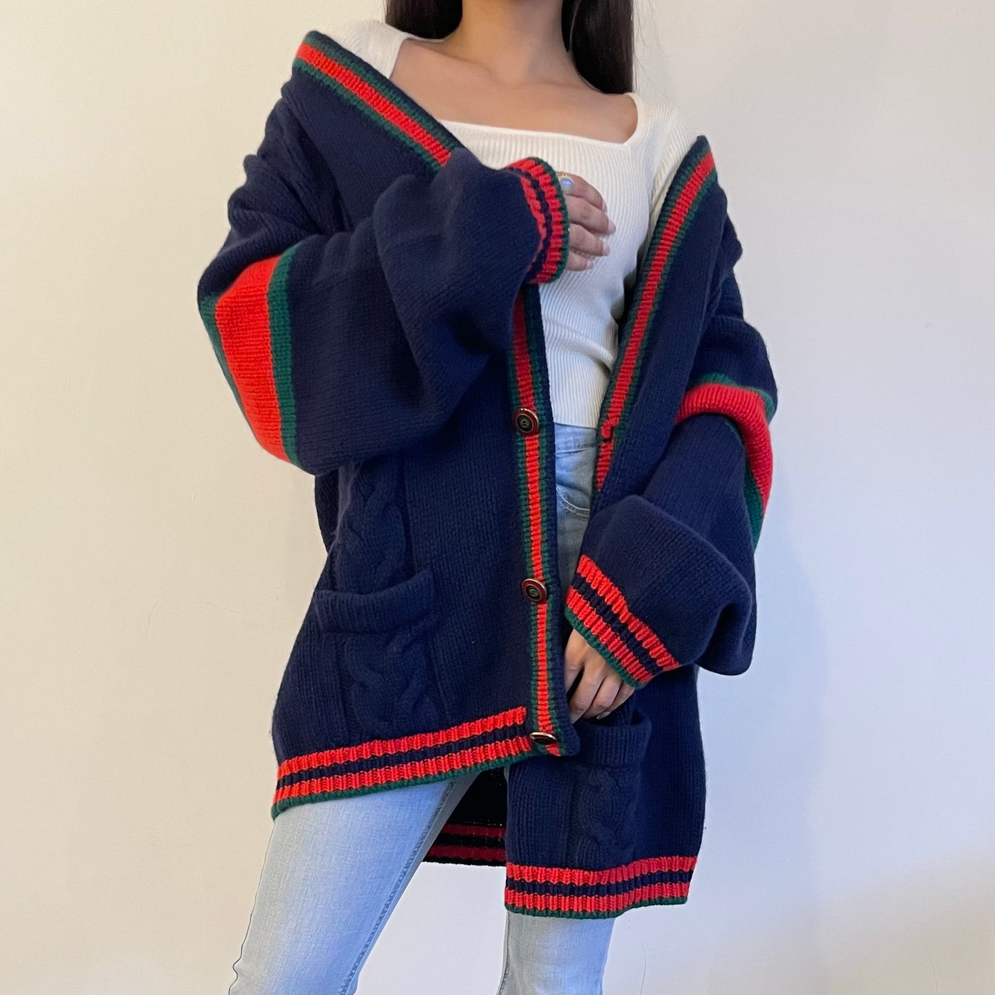 GUCCI OVERSIZED CABLE KNIT CARDIGAN SIZE XL