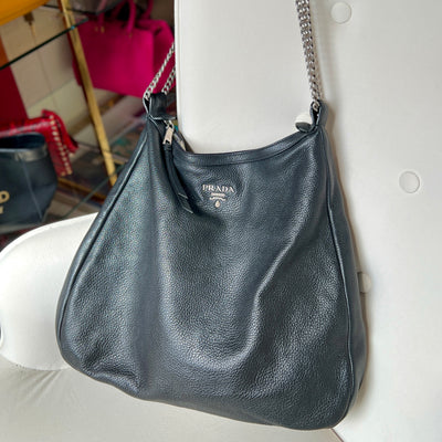 PRADA CHAIN LEATHER HOBO BAG