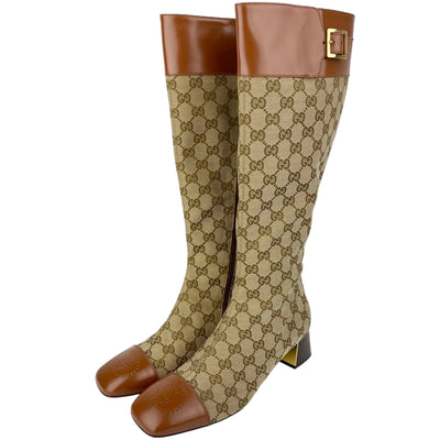 GUCCI GG ELLIS MONOGRAM CANVAS KNEE HIGH BOOTS EU 40/ UK 7