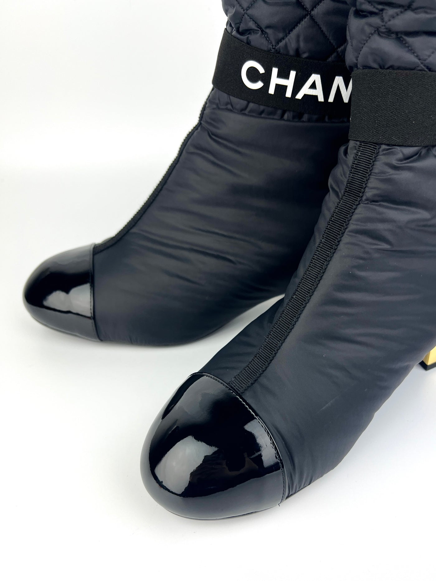 chanel black knee high boots