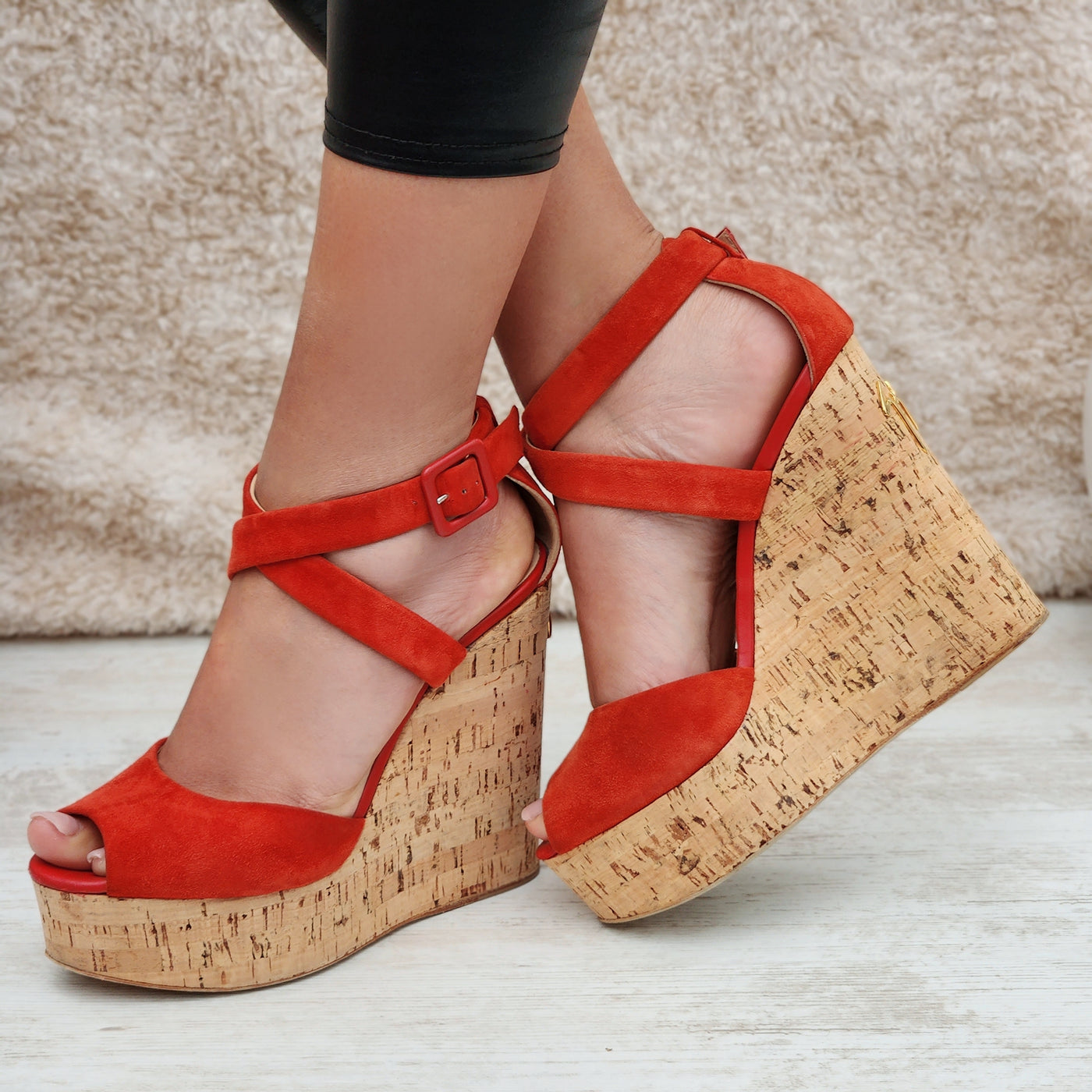 GUISEPPE ZANOTTI CRISS-CROSS STRAP WEDGE HEELS EU 37.5/ UK 4.5