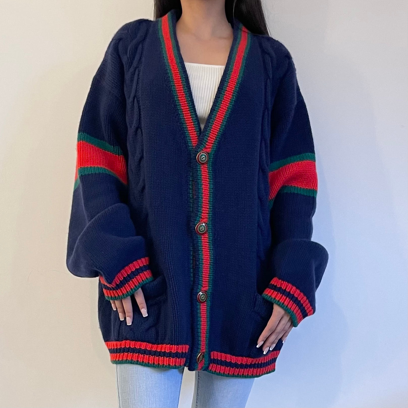 GUCCI OVERSIZED CABLE KNIT CARDIGAN SIZE XL