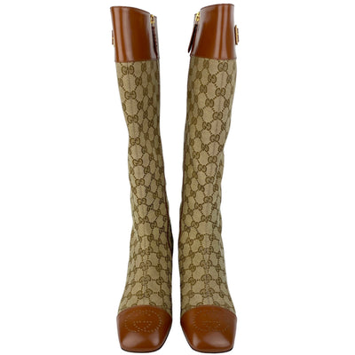 GUCCI GG ELLIS MONOGRAM CANVAS KNEE HIGH BOOTS EU 40/ UK 7