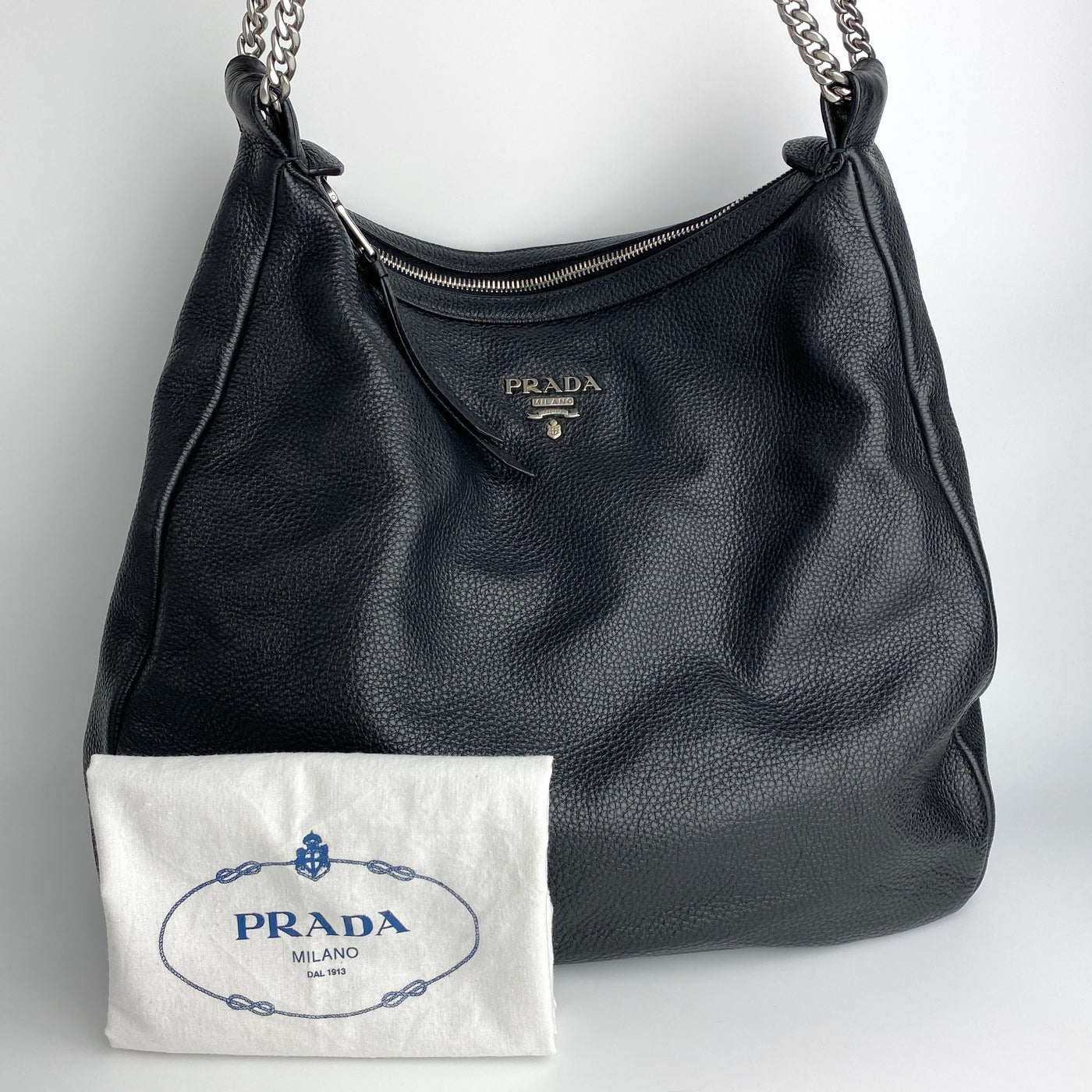 PRADA CHAIN LEATHER HOBO BAG