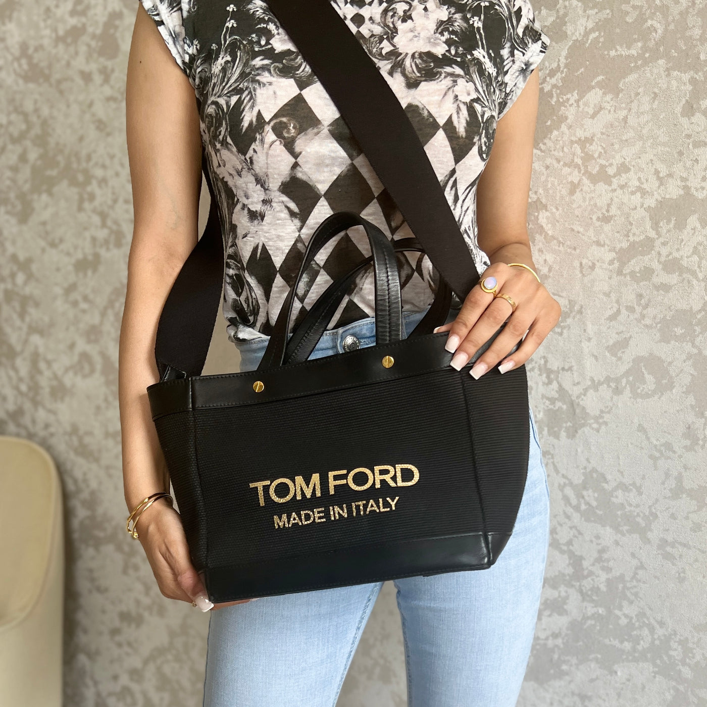 TOM FORD CANVAS T SCREW MINI TOTE BAG