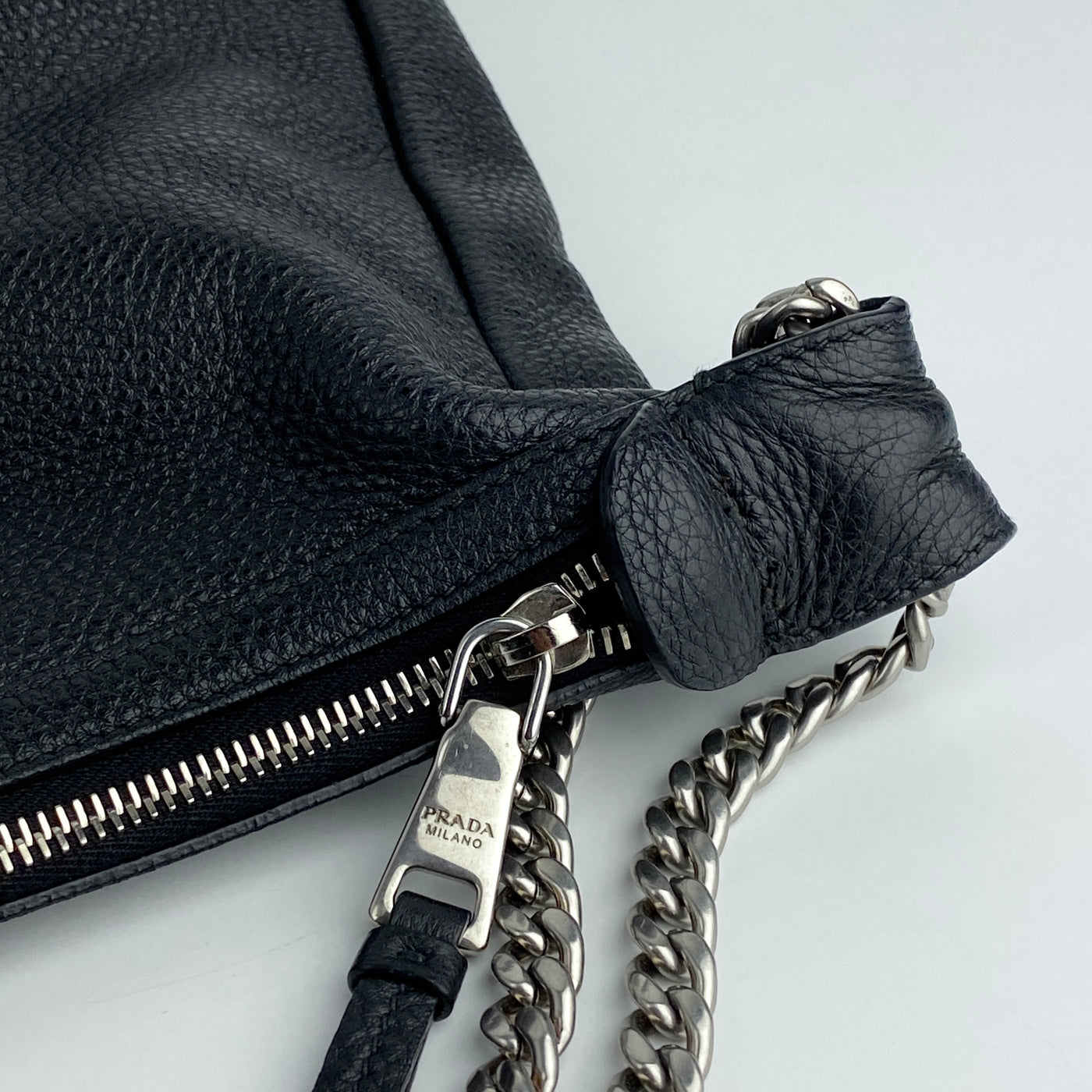 PRADA CHAIN LEATHER HOBO BAG