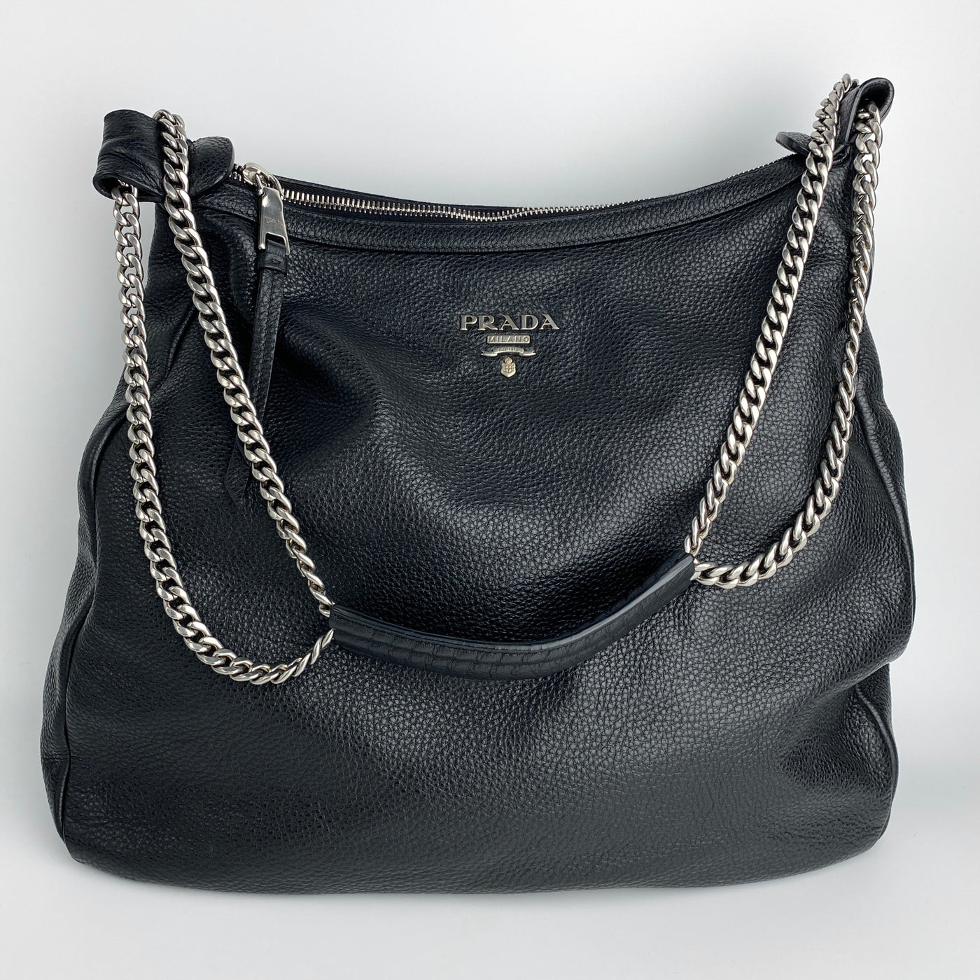 PRADA CHAIN LEATHER HOBO BAG