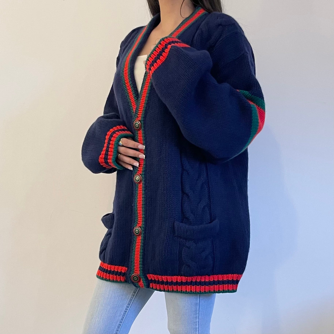 Oversized cable hotsell knit cardigan gucci