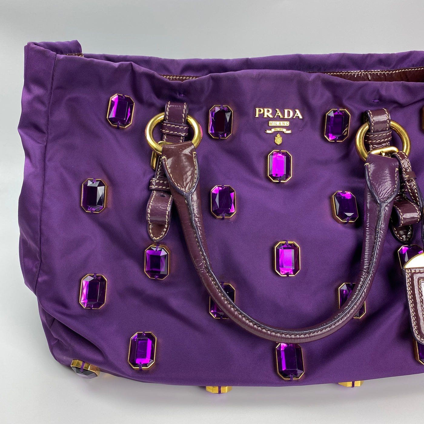 PRADA CRYSTAL EMBELLISHED NYLON TOTE BAG