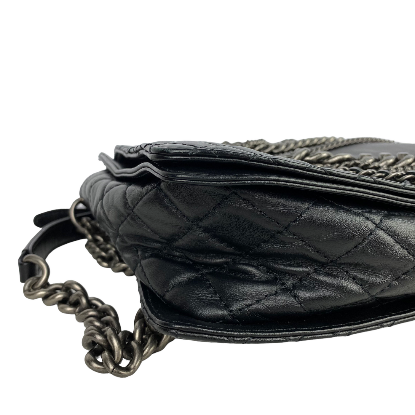 Chanel black Enchained XL Boy Bag corner