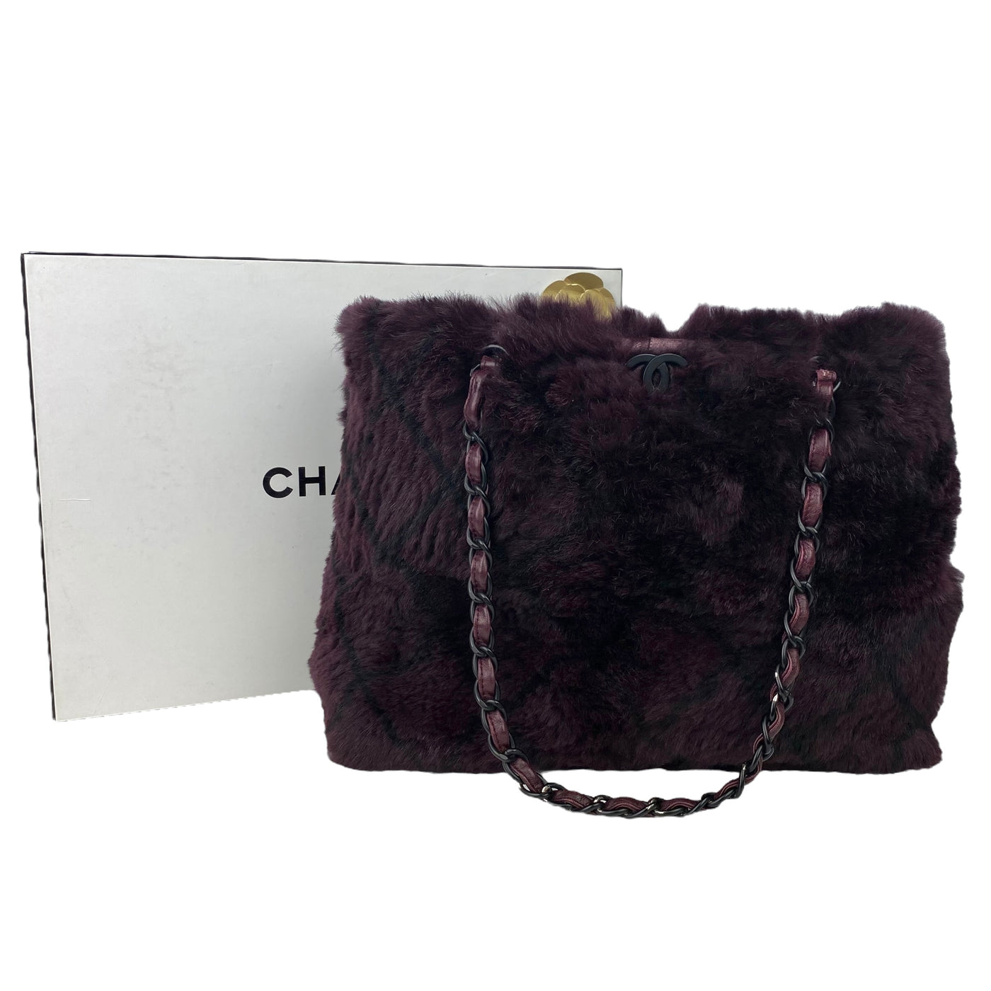 Chanel purple fur handbag With box 