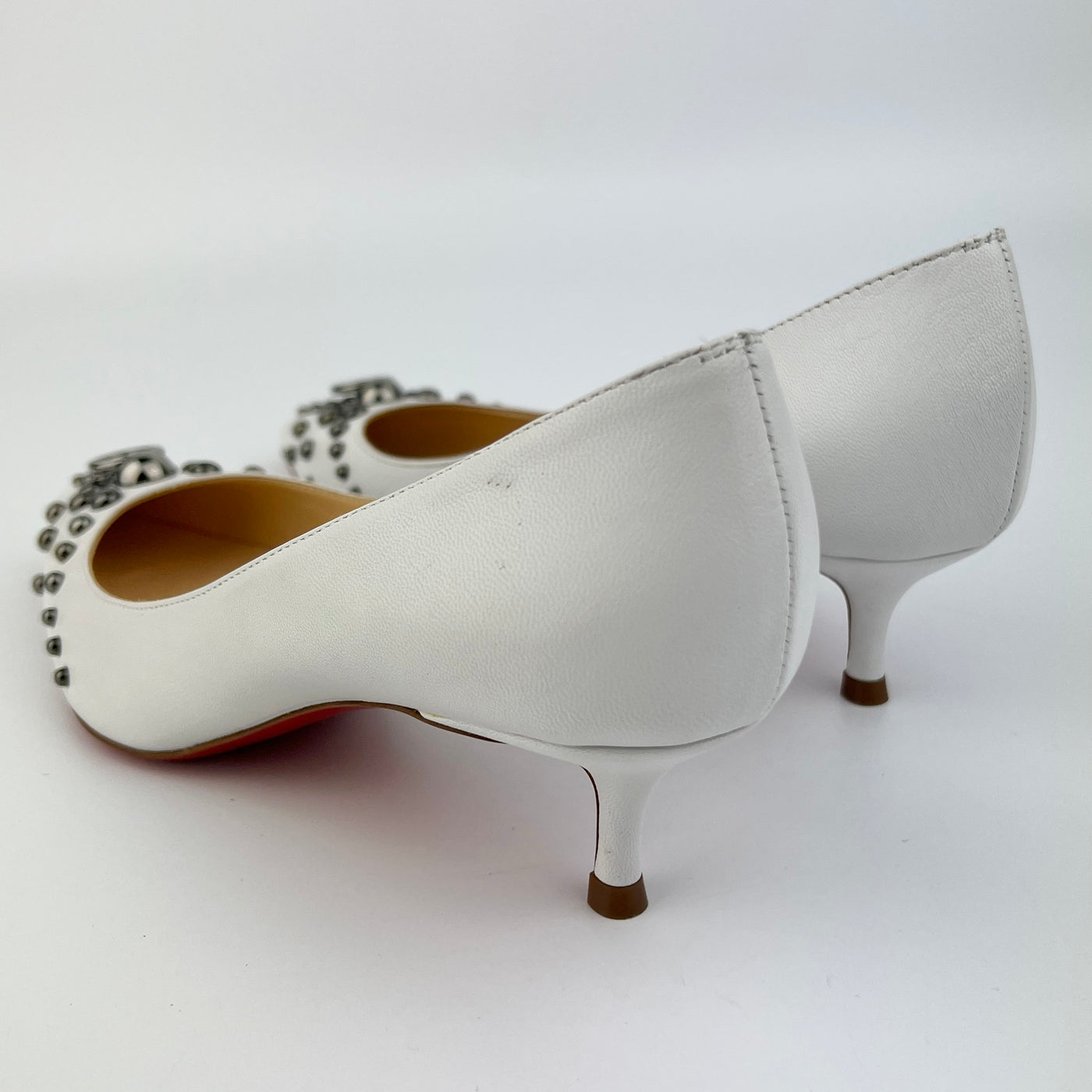 Christian Louboutin White Leather Door Knock Studded Pumps Size 38