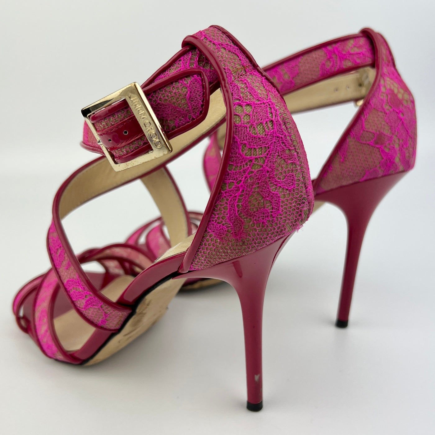 JIMMY CHOO STRAPPY LACE HEELS SIZE 37/ UK 4