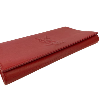 YSL designer red clutch bag bottom view 