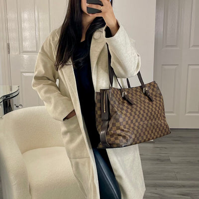 Louis Vuitton Chelsea Zip Tote in Damier Ebene worn modelled