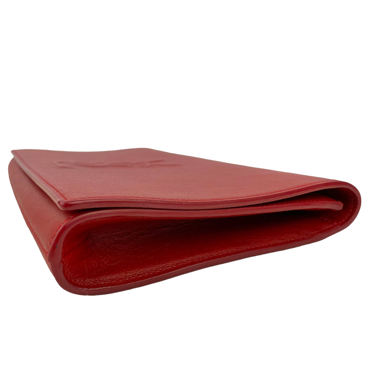 YSL designer red clutch bag side view