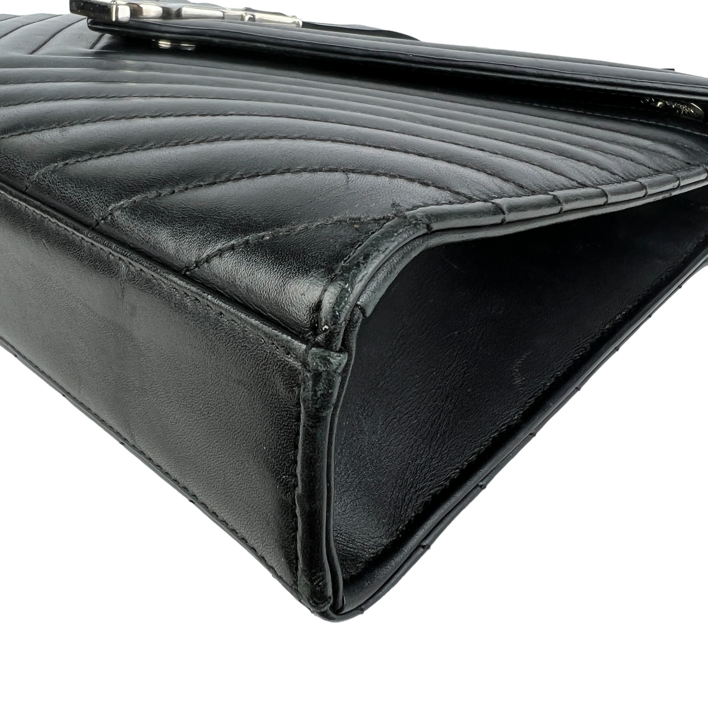 YSL designer black envelope bag corner