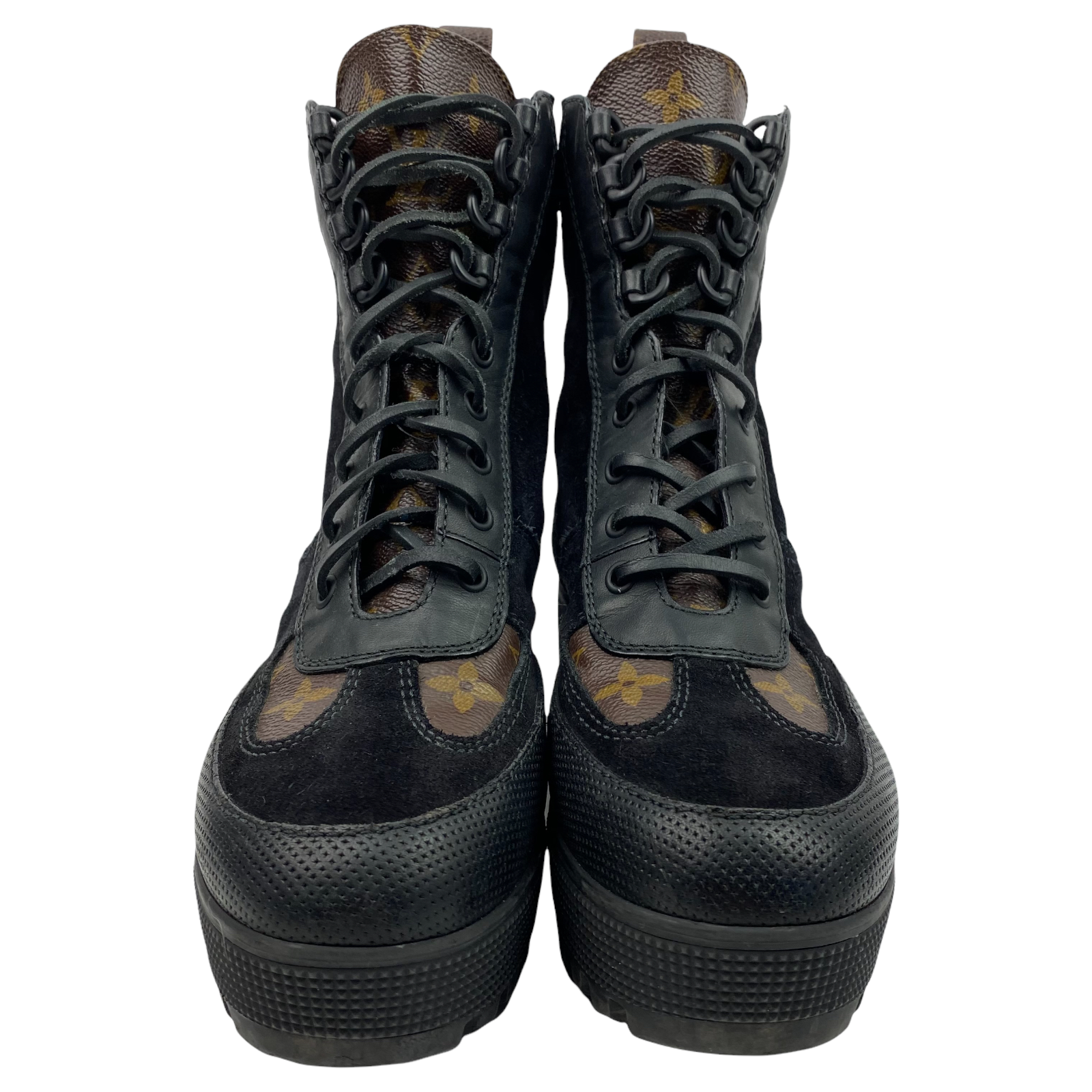 Louis Vuitton Black Suede and Monogram Canvas and Pony Hair Platform Laureate  Desert Boots Size 8/38.5 - Yoogi's Closet