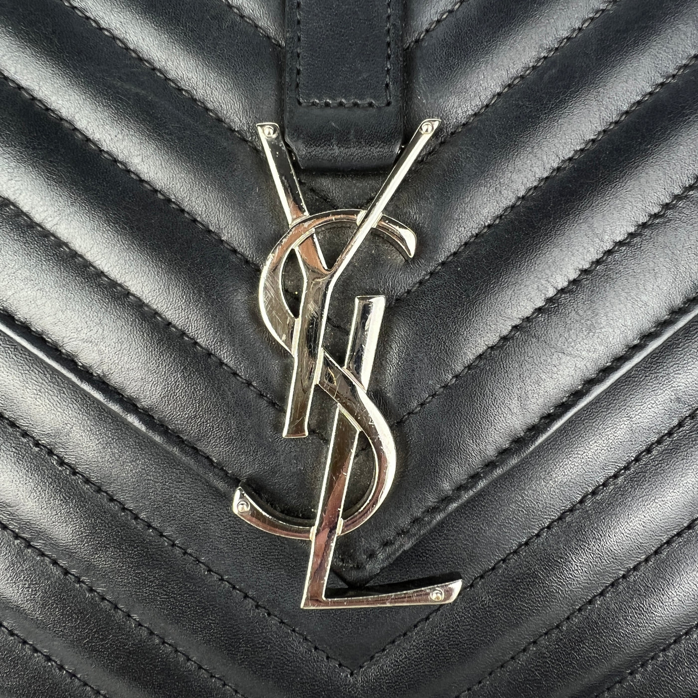 YSL designer black envelope bag front logo