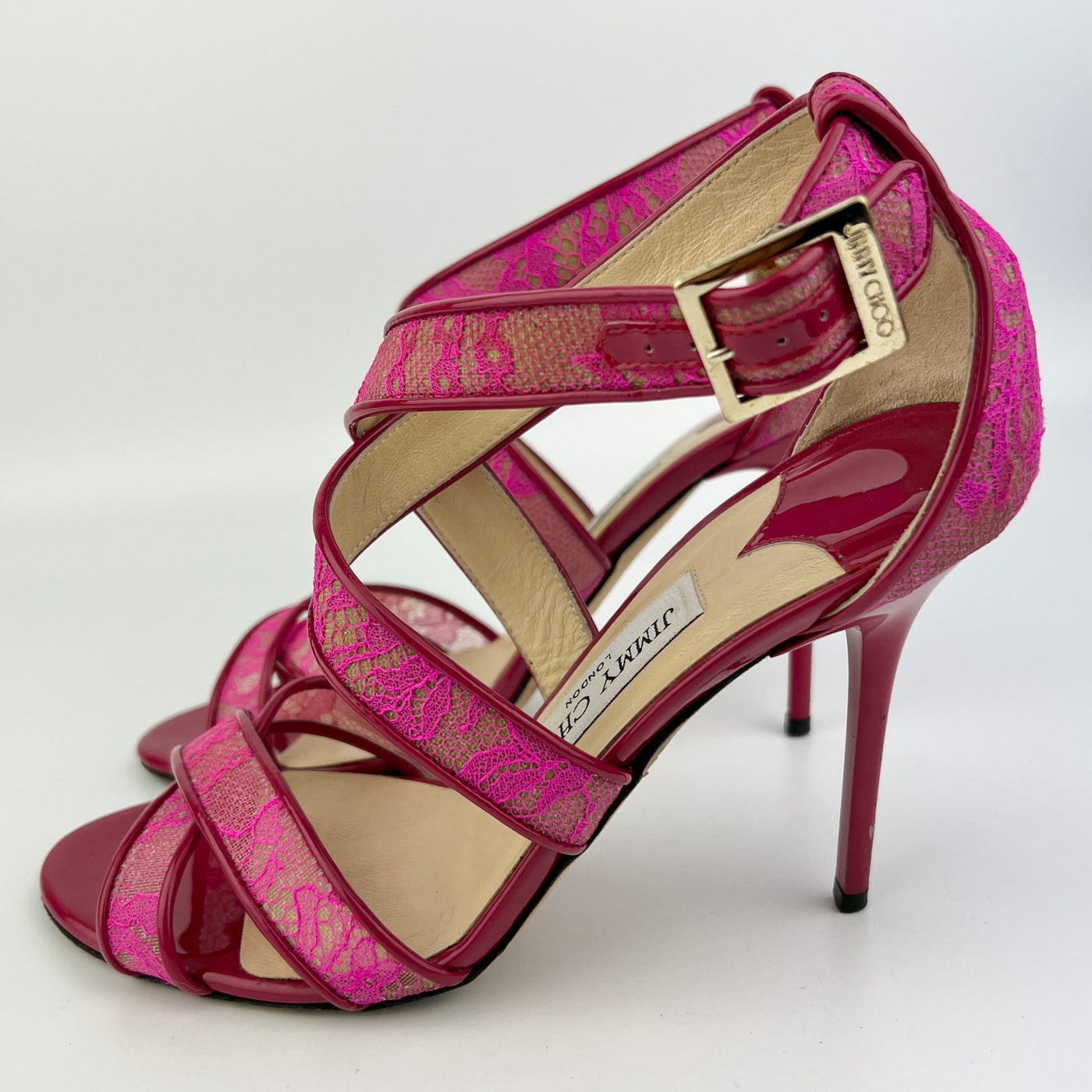 JIMMY CHOO STRAPPY LACE HEELS SIZE 37/ UK 4