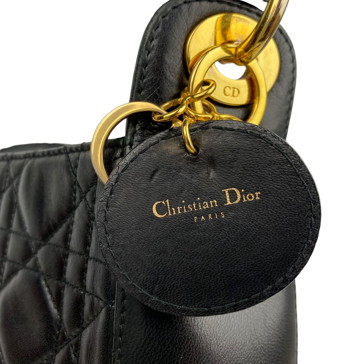 Christian Dior Cannage Vinatge Shoulder Bag charm close up