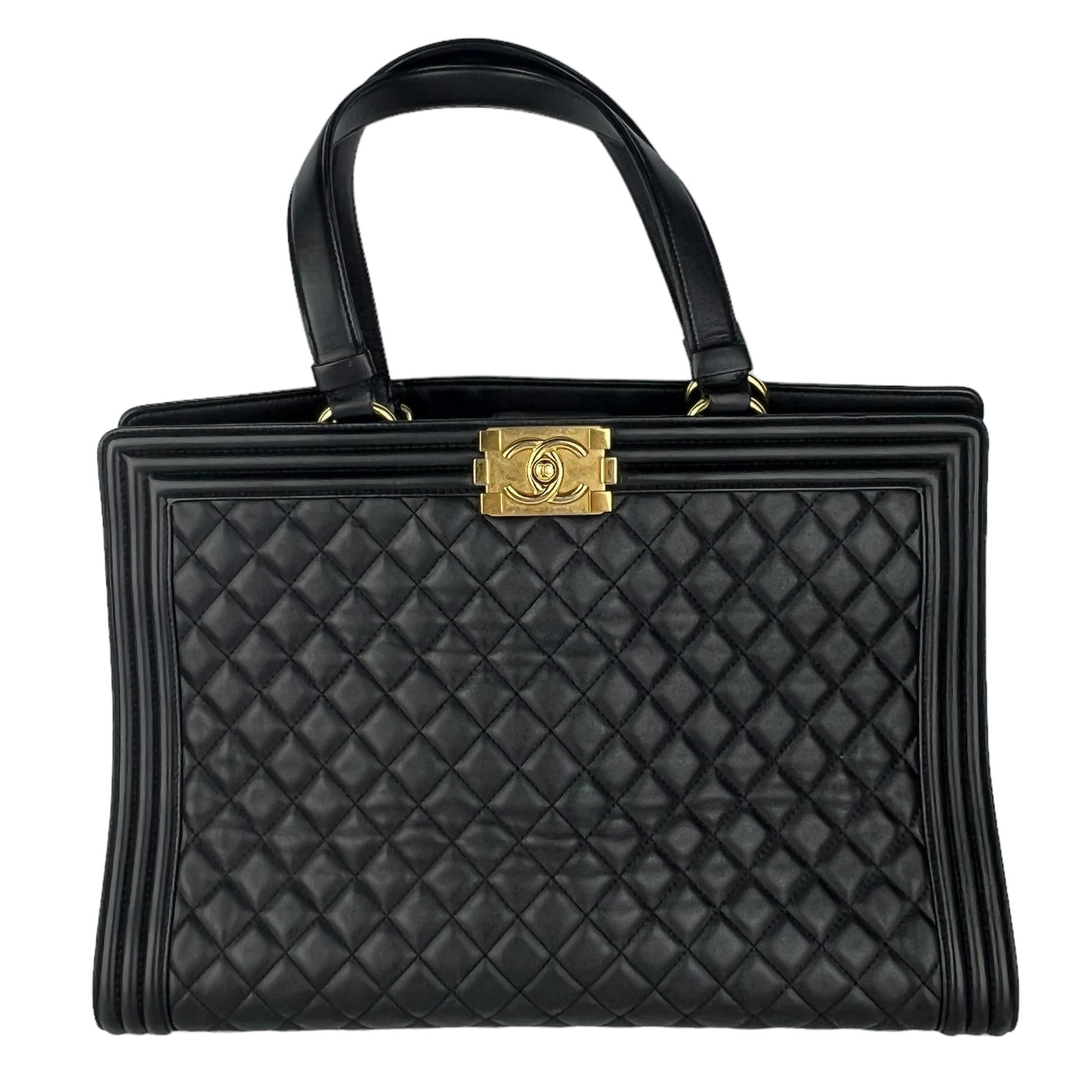 Calfskin Quilted Large Classic Shopping Tote Black SHW