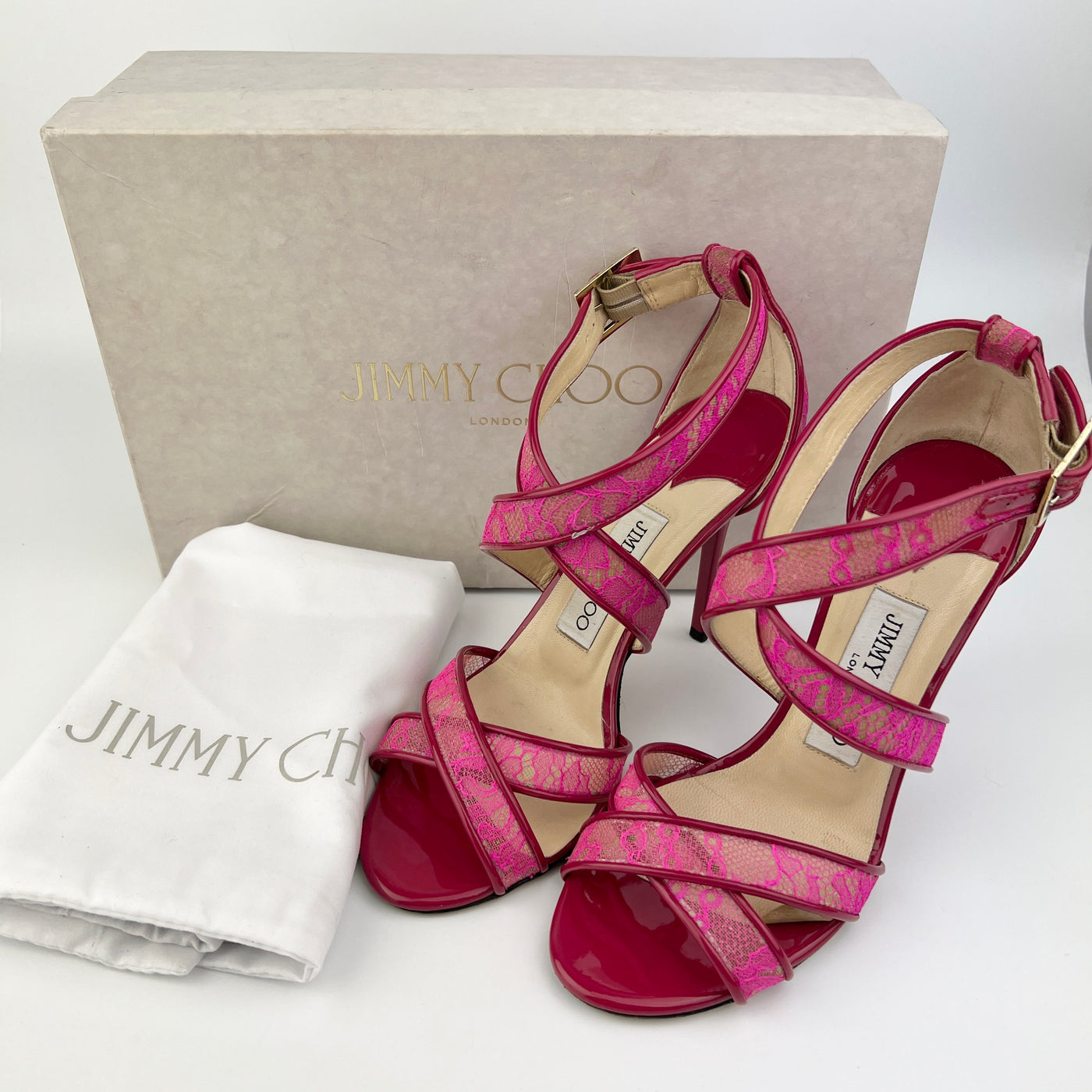 JIMMY CHOO STRAPPY LACE HEELS SIZE 37/ UK 4