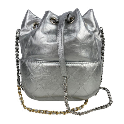 CHANEL DESIGNER SMALL GABRIELLE SILVER BUCKET BAG REAR VIEW