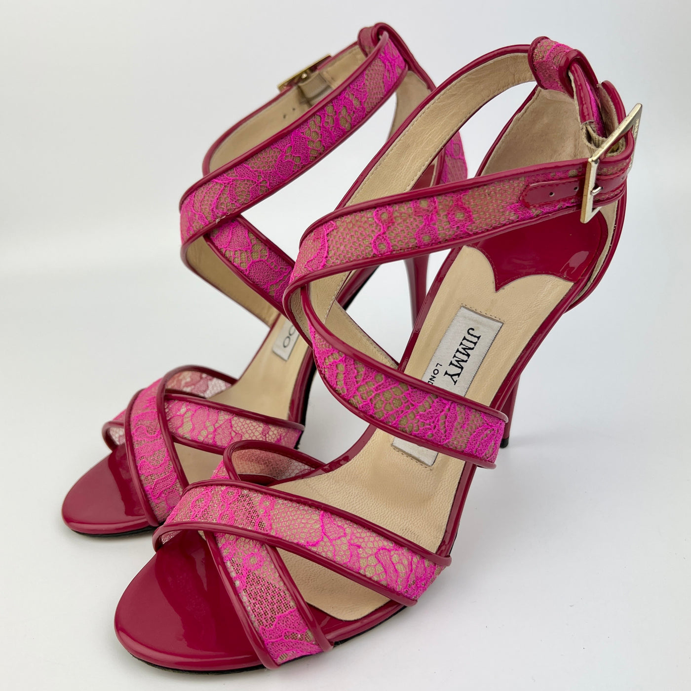 JIMMY CHOO STRAPPY LACE HEELS SIZE 37/ UK 4