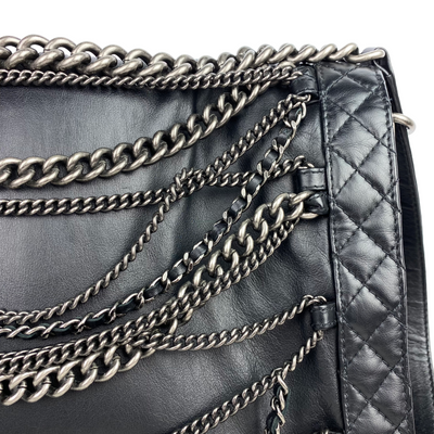 Chanel black Enchained XL Boy Bag close up 