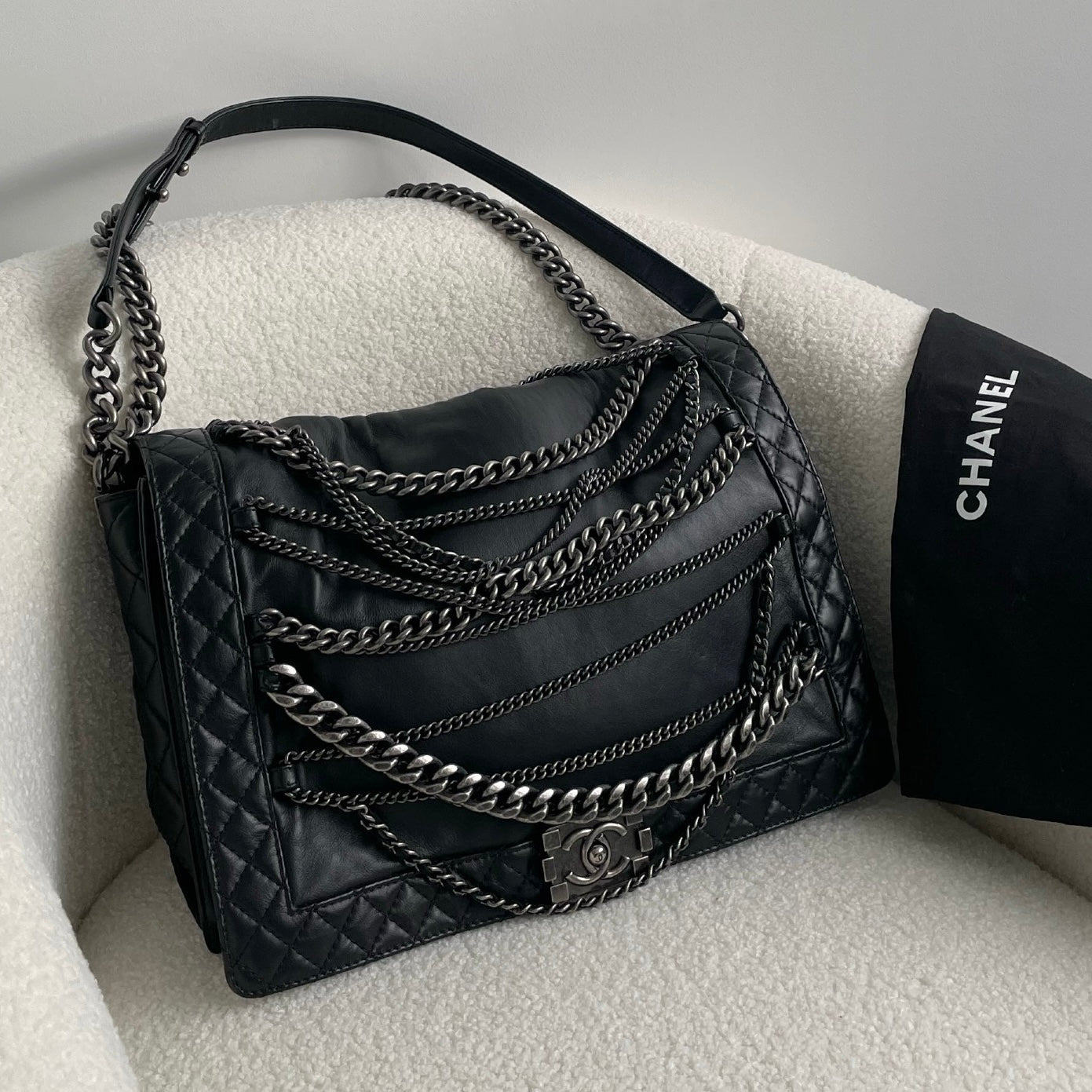 Chanel black Enchained XL Boy Bag