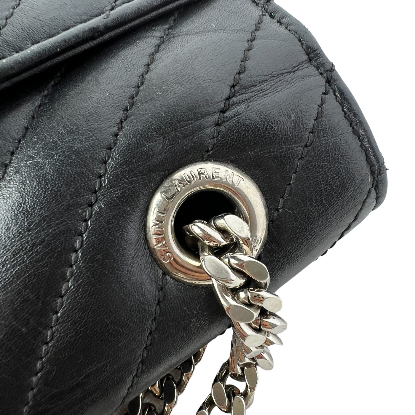 YSL designer black envelope bag logo detail