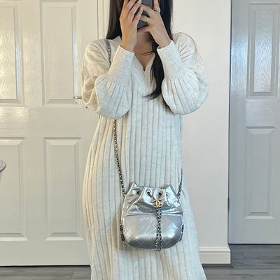 CHANEL DESIGNER SMALL GABRIELLE SILVER BUCKET BAG WORN MODELLED