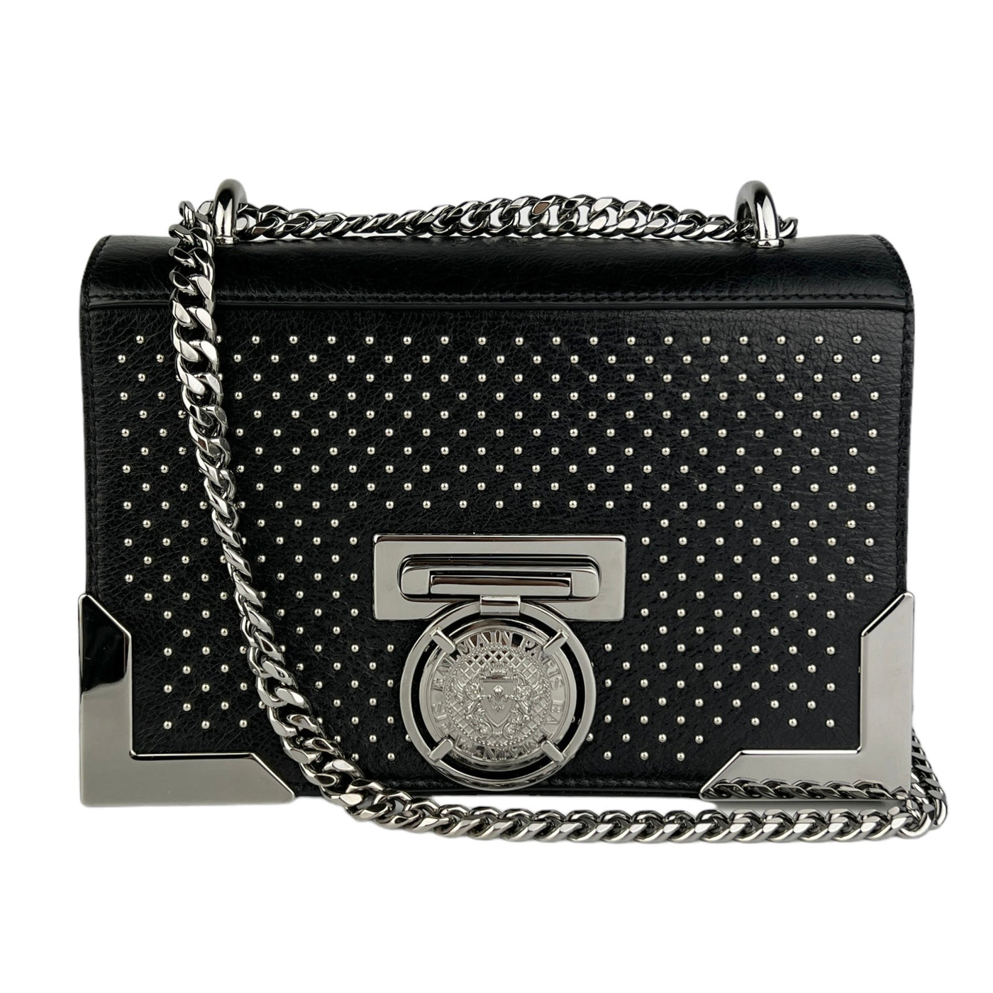 BALMAIN BOX LEATHER STUDDED BAG